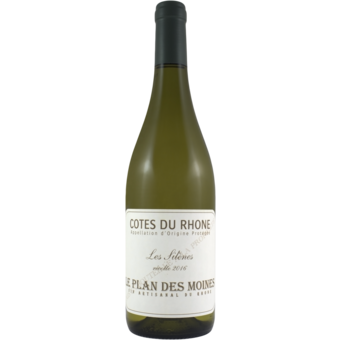 Bottle shot for 2016 Les Plan Des Moines Le Silenes Cote Du Rhone Blanc