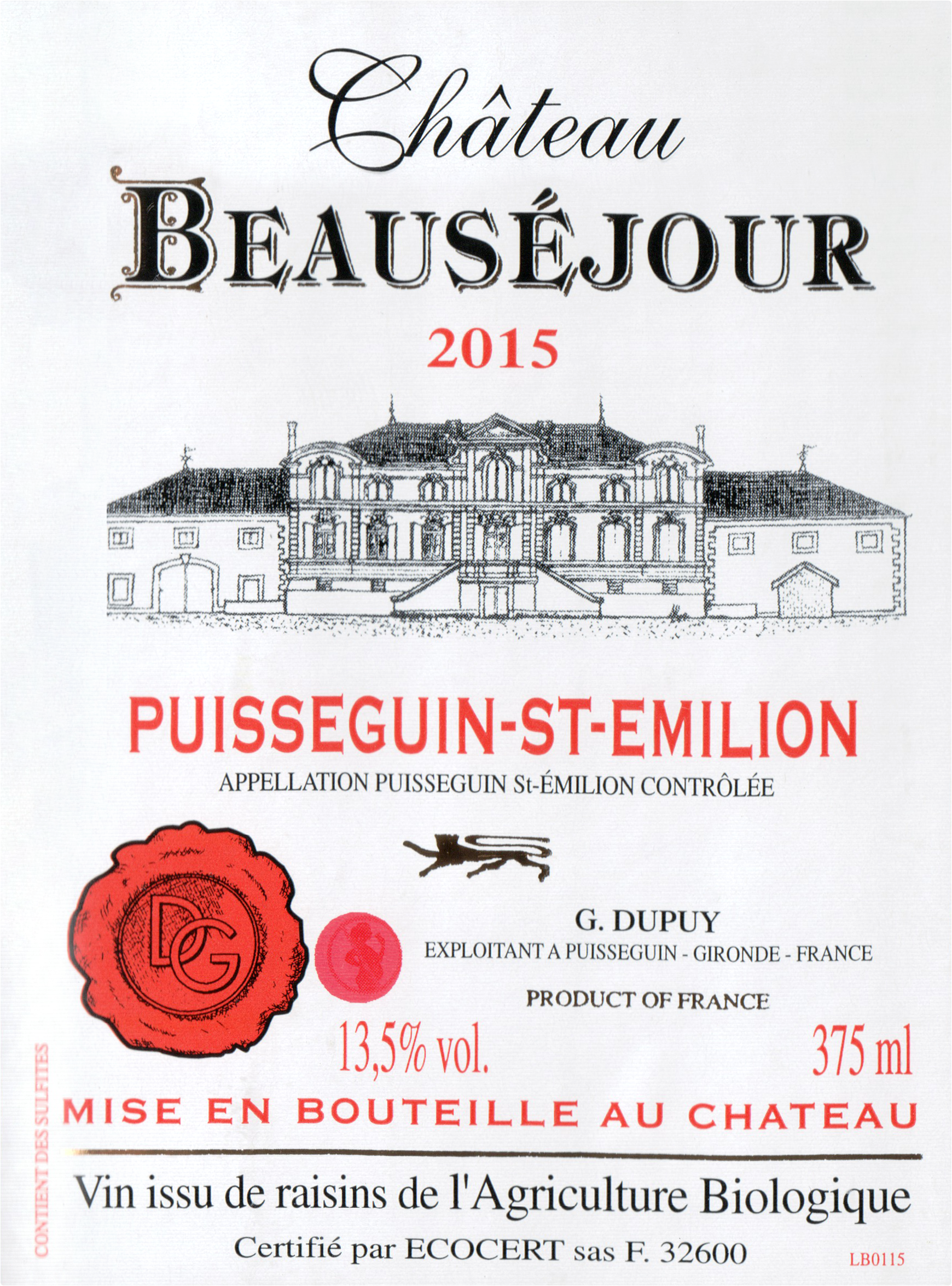 2015 Chateau Beausejour Puisseguin Saint Emilion Cuvee Special Wine