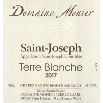 Label shot for 2017 Monier Perreol St. Joseph Rouge Terre Blanche