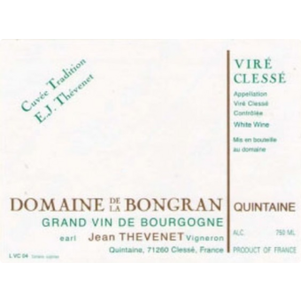 Label shot for 2020 J. Thevenet Domaine De La Bongran Vire Clesse "Cuvee Tradition E.J. Thevenet"