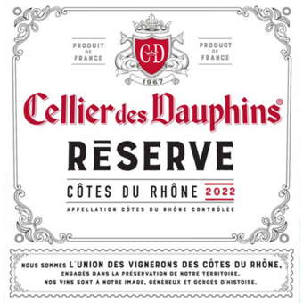 Label shot for 2022 Cellier Des Dauphins Reserve Cotes Du Rhone