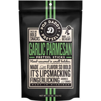 Bottle shot for  Pop Daddy Garlic Parmesan Pretzels