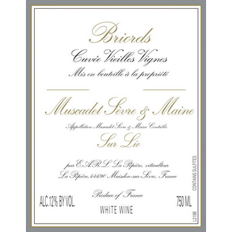 Label shot for 2023 Domaine De La Pepiere Muscadet Sevre Et Maine Sur Lie Briords Cuvee Vieilles Vignes
