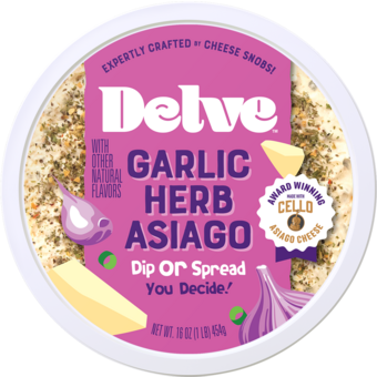 Bottle shot for  Delve Garlic Herb Asiago Dip