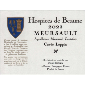Label shot for 2023 Hospices De Beaune Vincent Bouzereau Meursault Cuvee Loppin