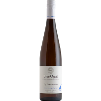Bottle shot for 2021 Blue Quail Gewurztraminer Organic