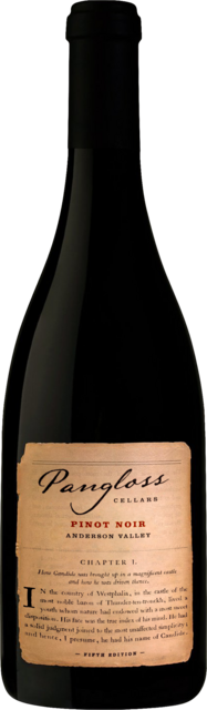 Bottle shot for 2022 Pangloss Pinot Noir Anderson Valley