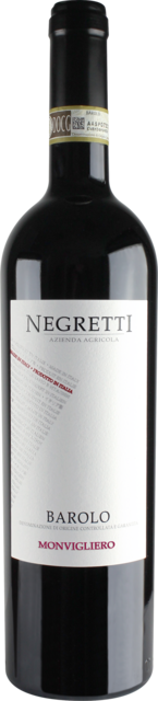 Bottle shot for 2020 Negretti Monvigliero Barolo