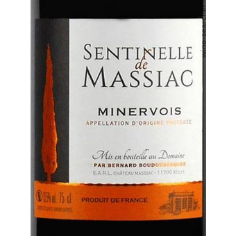 Label shot for 2023 Chateau Massiac Sentinelle Minervois Rouge