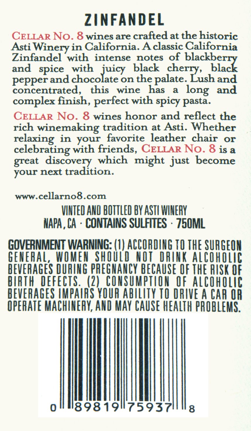 2009 Cellar No 8 Zinfandel Wine Library