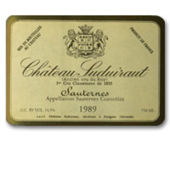 Label shot for 1989 Chateau Suduiraut Sauternes
