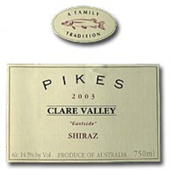 Label shot for 2003 Pikes Shiraz Eastside