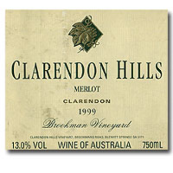 Label shot for 1999 Clarendon Hills Brookman Merlot
