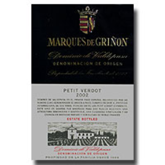 Label shot for 2002 Marques De Grinon Petit Verdot