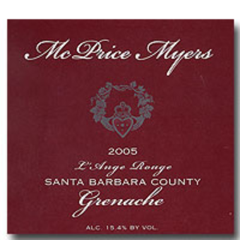 Label shot for 2005 Mcprice Myers Grenache L'ange
