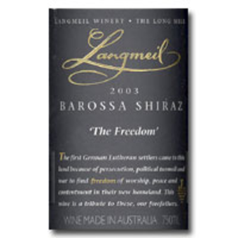 Label shot for 2003 Langmeil Freedom Shiraz