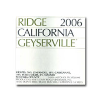 Label shot for 2006 Ridge Geyserville Red