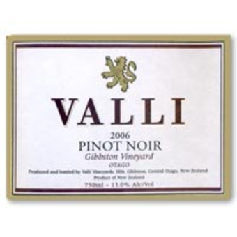 Label shot for 2006 Valli Gibbston Pinot Noir