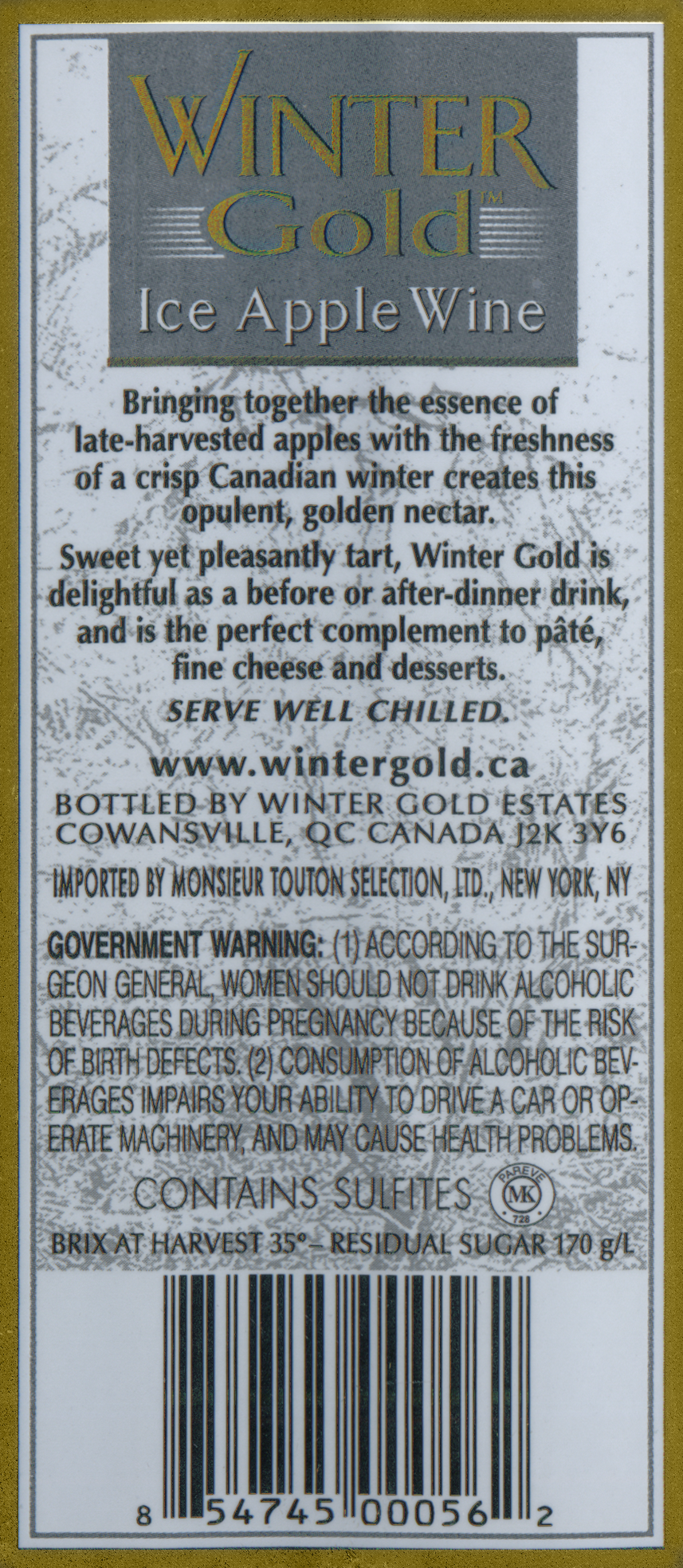 Winter Gold Apple Ice Wine Wine Library