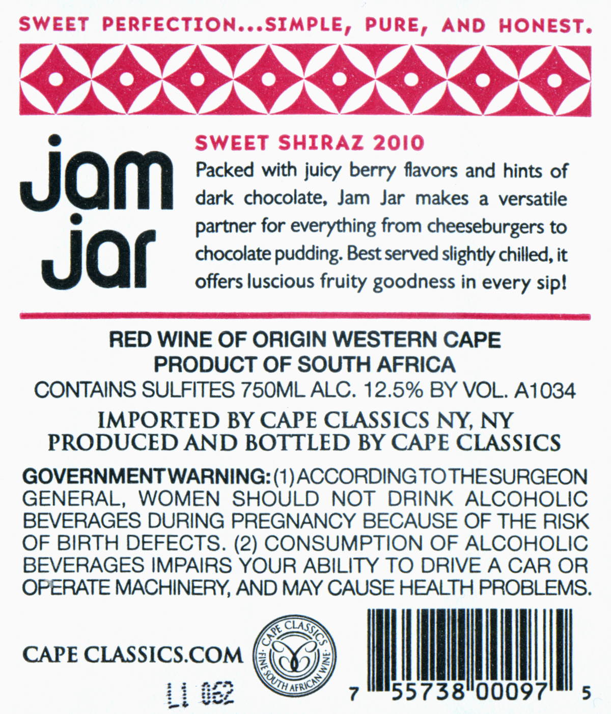 2010 Jam Jar Sweet Shiraz Wine Library