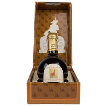 Bottle shot for  Villa Manodori "Gold Seal" 25 Years Extra Vecchio Tradizionale Balsamic Vinegar Of Modena Dop