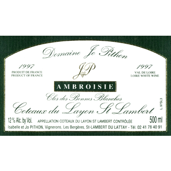 Label shot for 1997 Jo Pithon Ambroisie Coteaux Du Layon