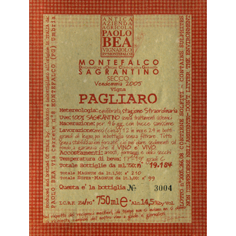 Label shot for 2005 Paolo Bea Sagrantino Di Montefalco Pagliaro Secco