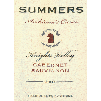 Label shot for 2007 Summers Andrianna's Cuvee Cabernet Sauvignon