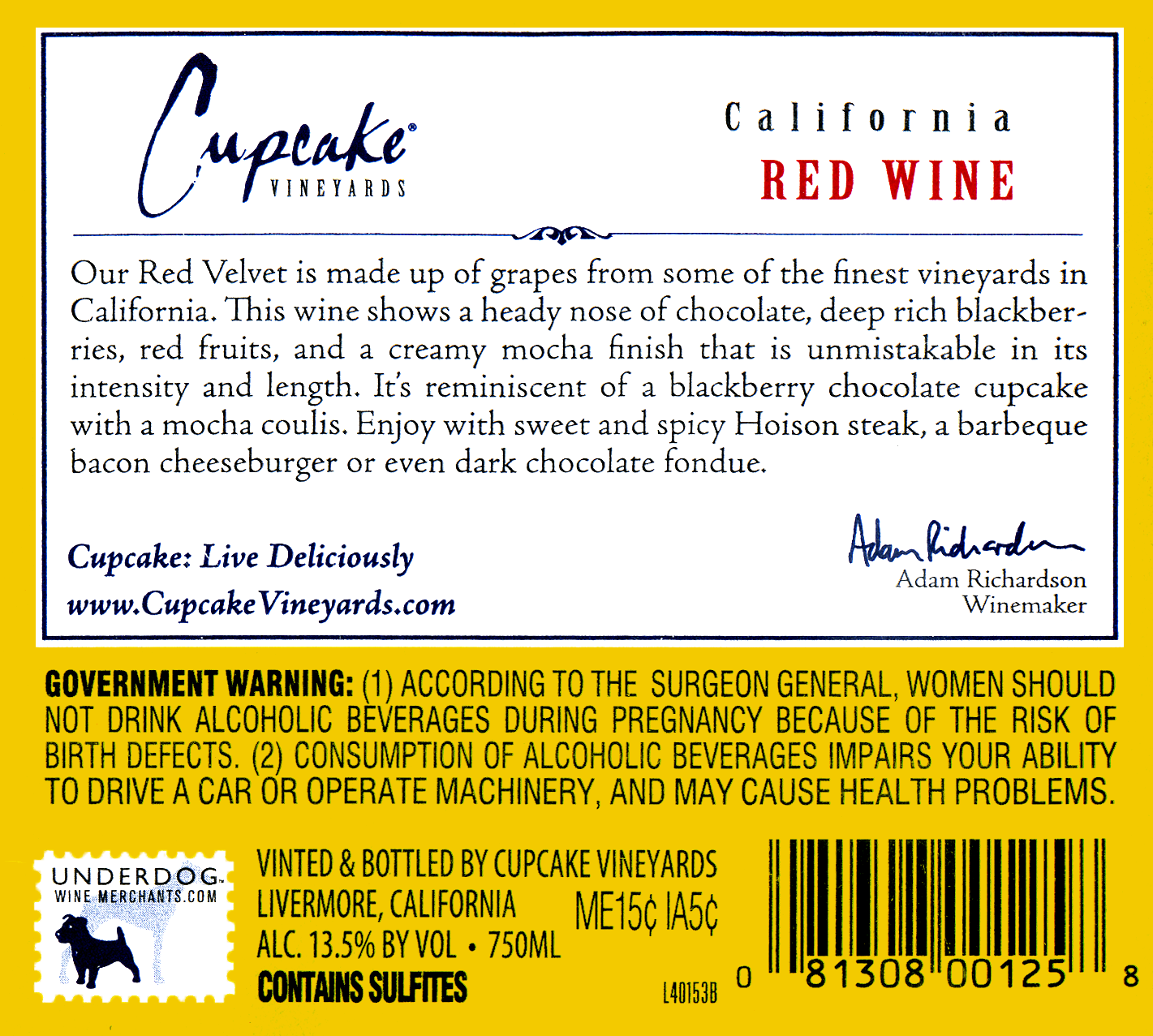 2010 Cupcake Red Velvet Wine Library