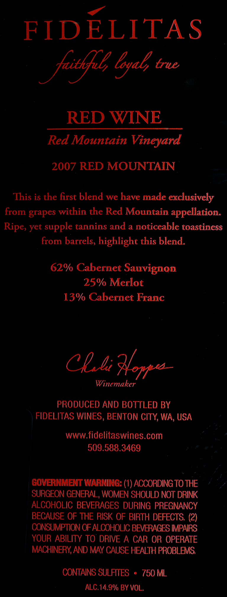 2007 Fidelitas Red Mountain Red Wine Wine Library