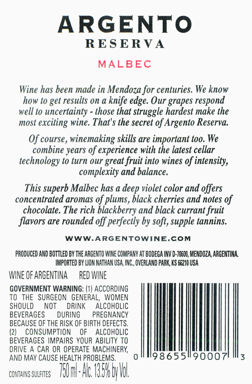 2009 Argento Malbec Reserva | Wine Library