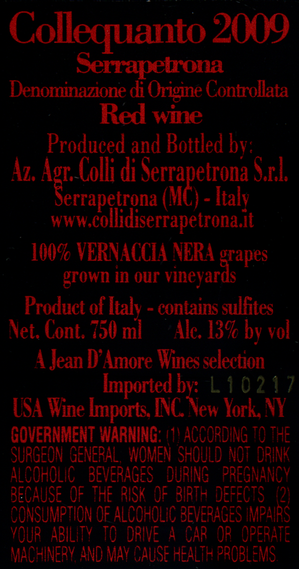2009 Colli De Serrapetrona Collequanto Vernaccia Nera Wine Library
