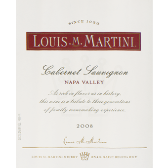 Label shot for 2008 Louis Martini Napa Cabernet Sauvignon