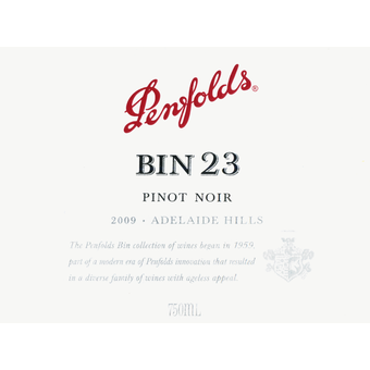 Label shot for 2009 Penfolds Bin 23 Pinot Noir