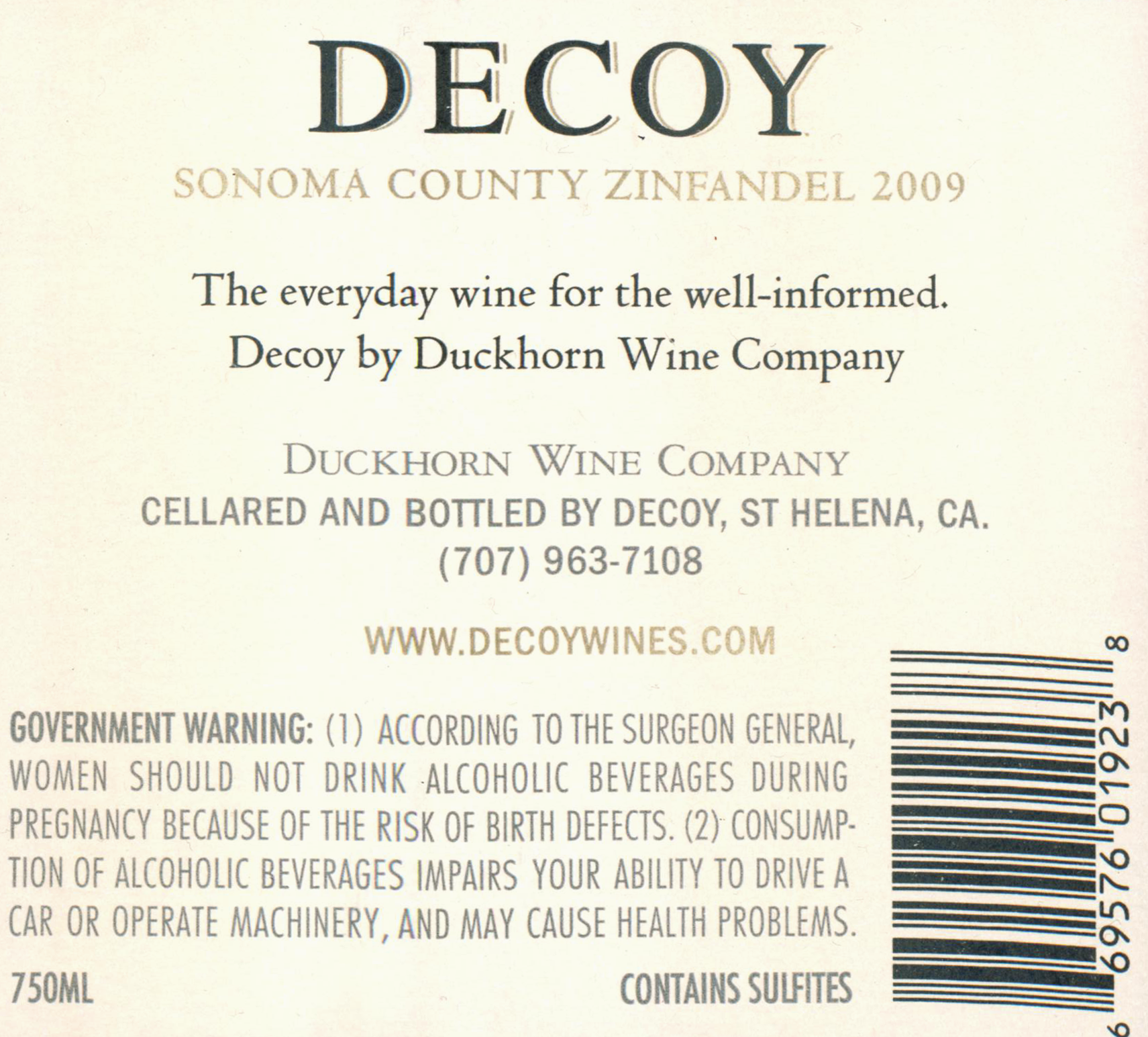 2009 Duckhorn Decoy Zinfandel Wine Library