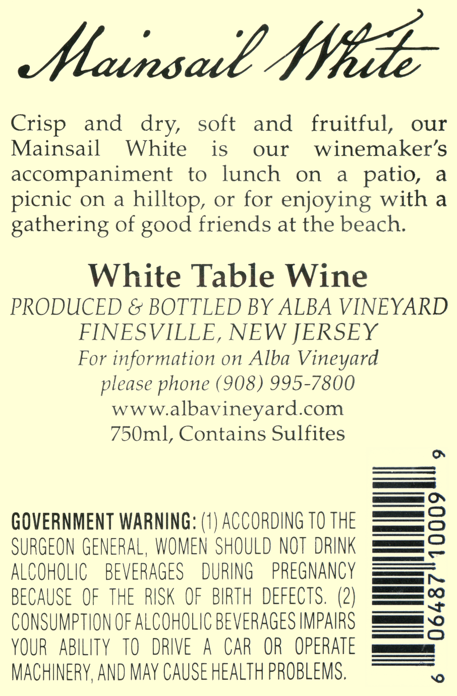 Alba Vineyard White Mainsail Wine Library