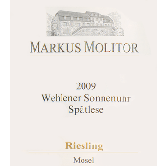 Label shot for 2009 Markus Molitor Wehlener Sonnenuhr Spatlese Riesling
