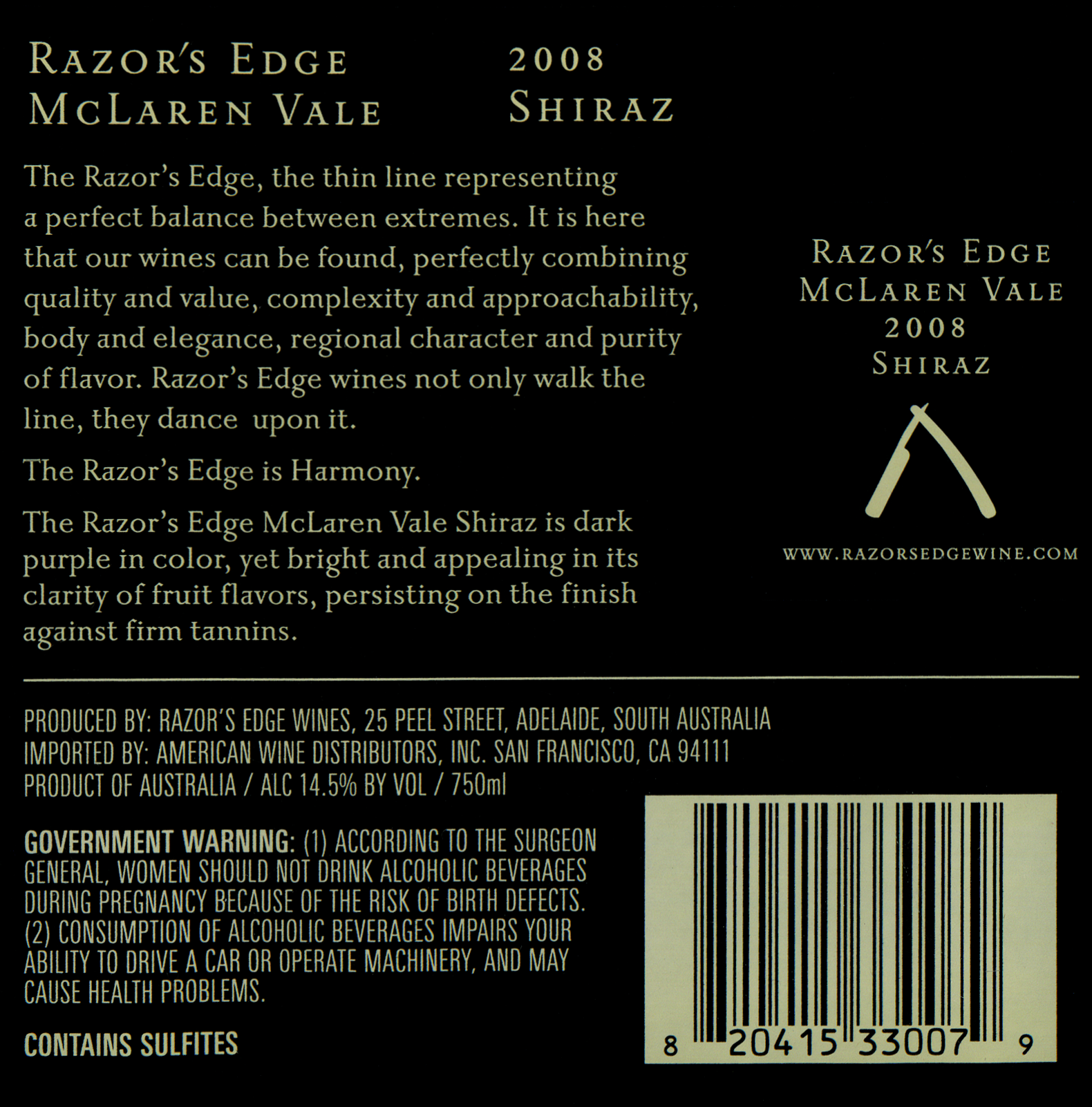 2008 Razor's Edge Shiraz | Wine Library