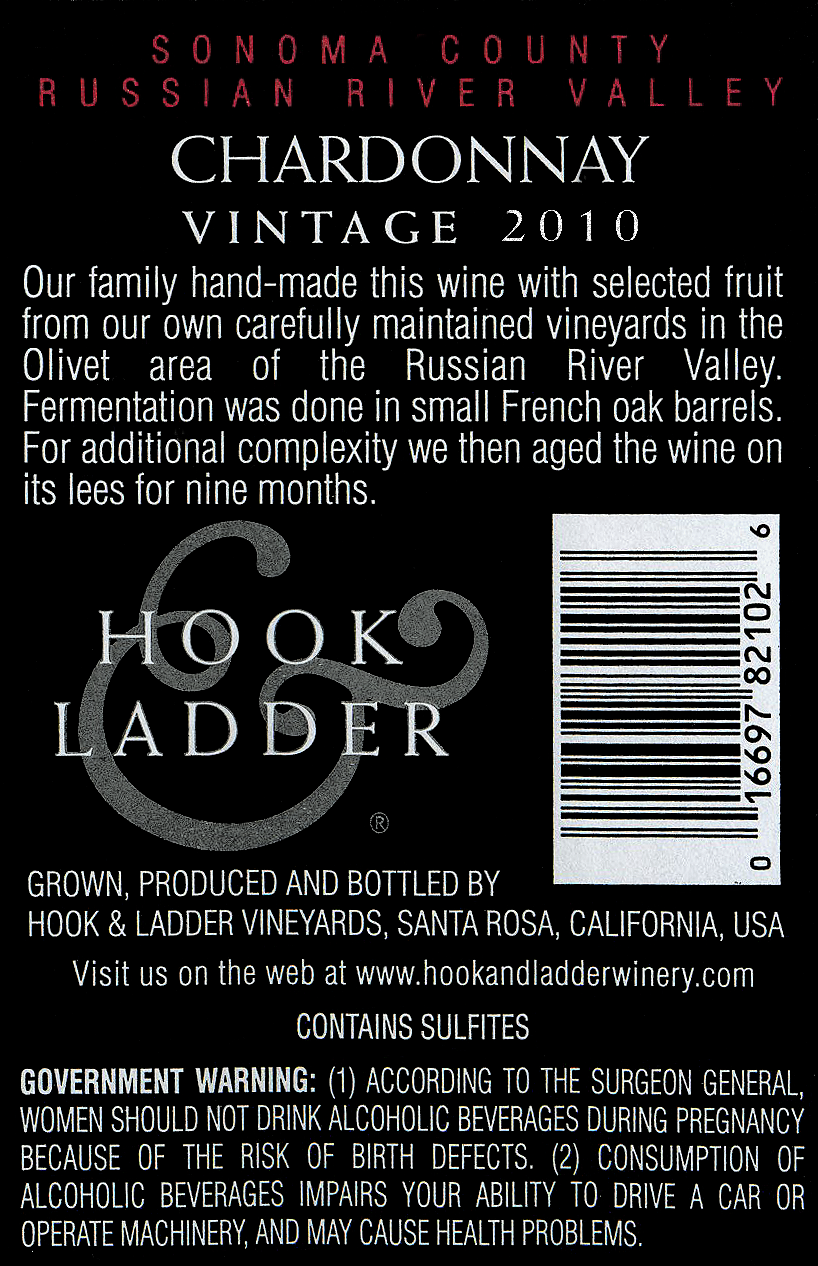 2010 Hook & Ladder Russian River Chardonnay Wine Library