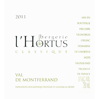 Label shot for 2011 Hortus La Bergerie Blanc