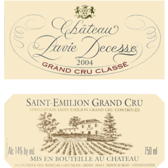 Label shot for 2004 Chateau Pavie Decesse