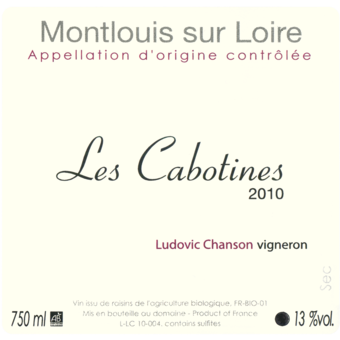 Label shot for 2010 Ludovic Chanson Montlouis Cabotines