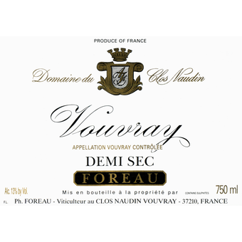 Label shot for 2009 Foreau Vouvray Demi Sec
