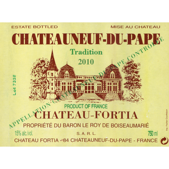 Label shot for 2010 Chateau Fortia Chateauneuf Du Pape Tradition