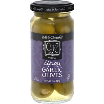 Bottle shot for  Tipsy Garlic Vodka Olives Sable & Rosenfeld