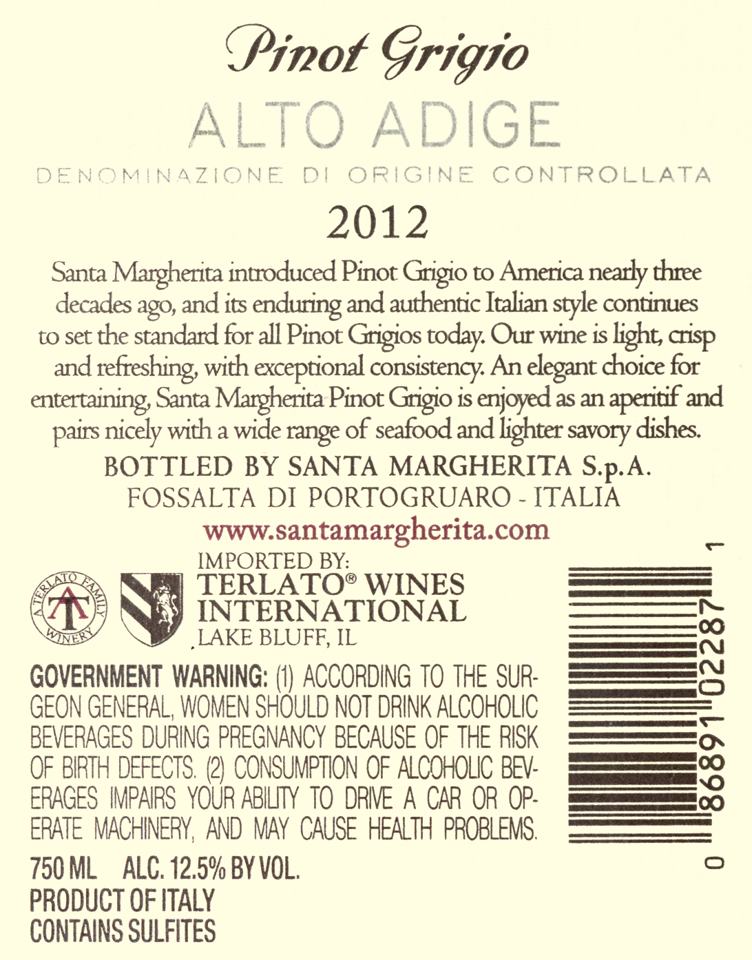 2012 Santa Margherita Pinot Grigio Wine Library