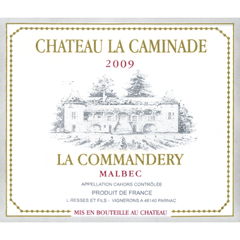 Label shot for 2009 Chateau Caminade La Commandery Cahors