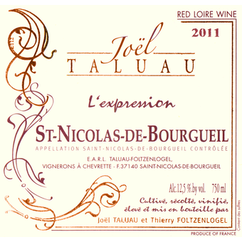 Label shot for 2011 Joel Taluau St Nicolas De Bourgueil L'expression