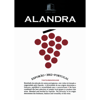 Label shot for 2012 Alandra Alentejo Red