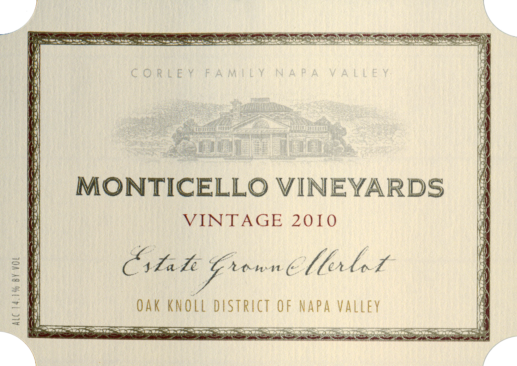 2010 Monticello Vineyards Estate Merlot Oak Knoll Wine Library